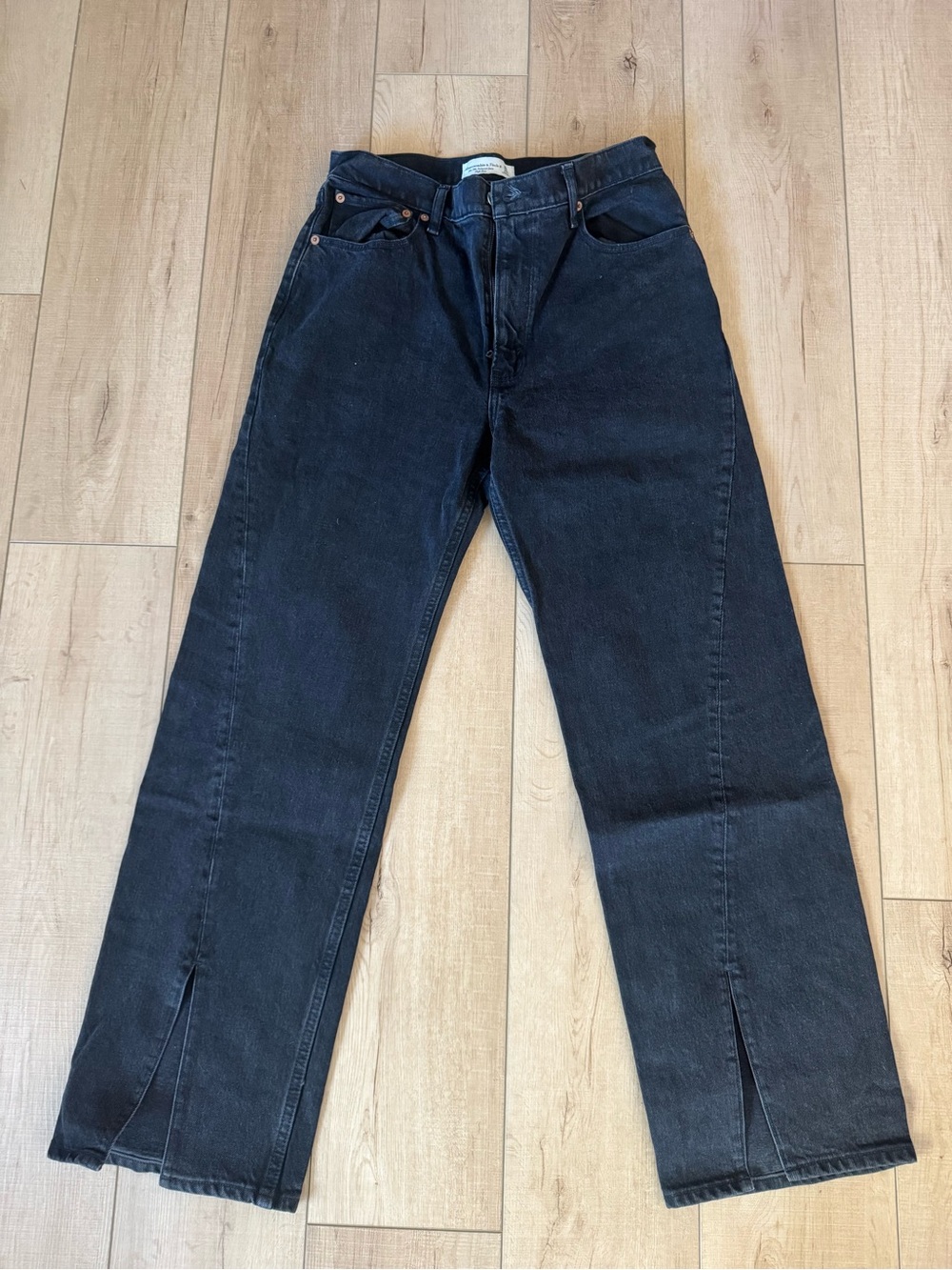 Abercrombie & Fitch Black Wide-Leg Jeans with Front Hem Slits